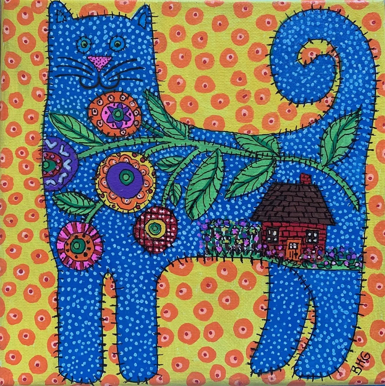 Calico, Acrylic with Oil Base Pens, My Dottie Friends, Barbara H Greenwood