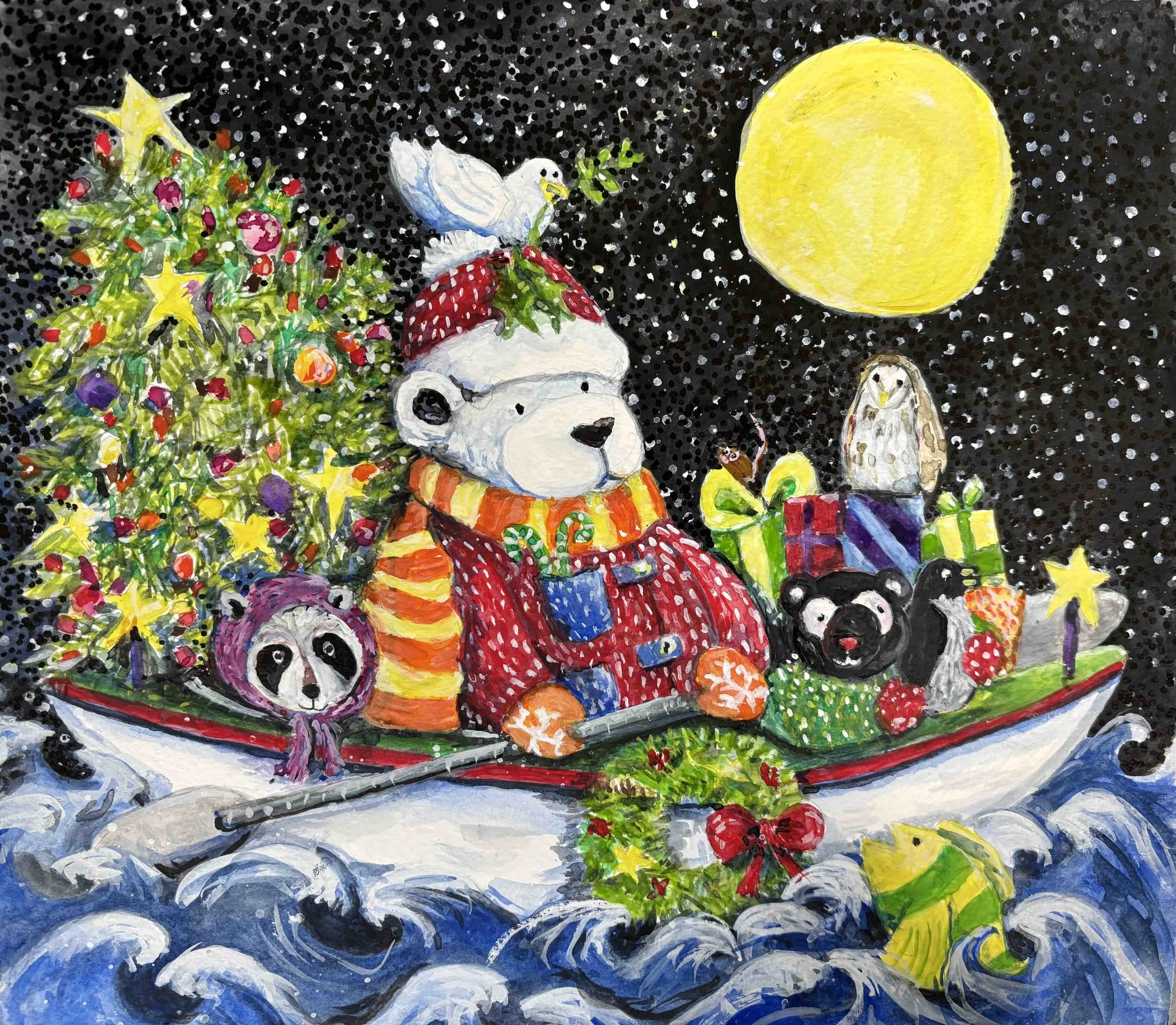 Santa's Other Helpers, Original Acrylic Painting, My Dotties Friends, Barbara H Greenwood