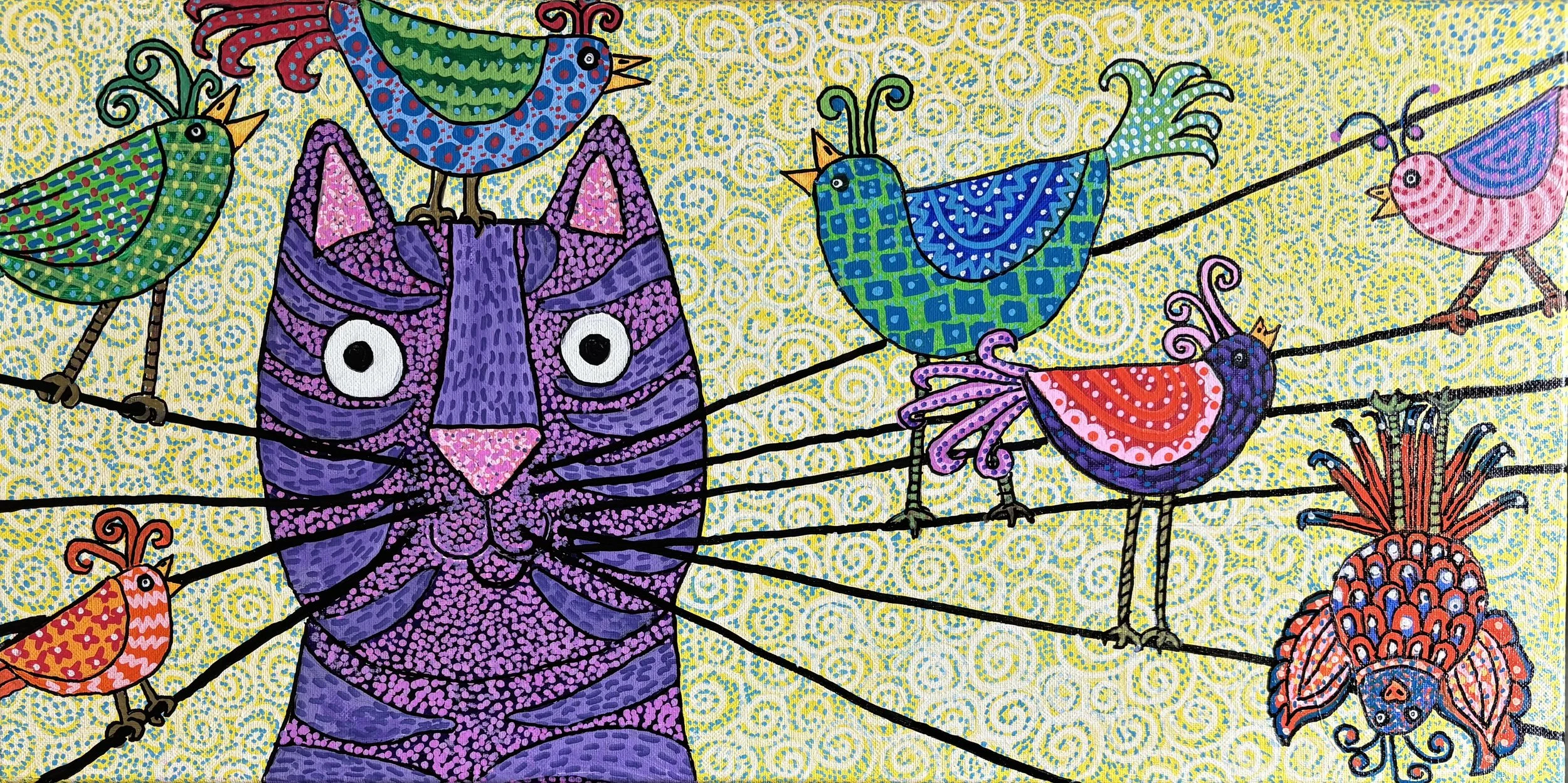 Cat On a Wire - 24x12, $300