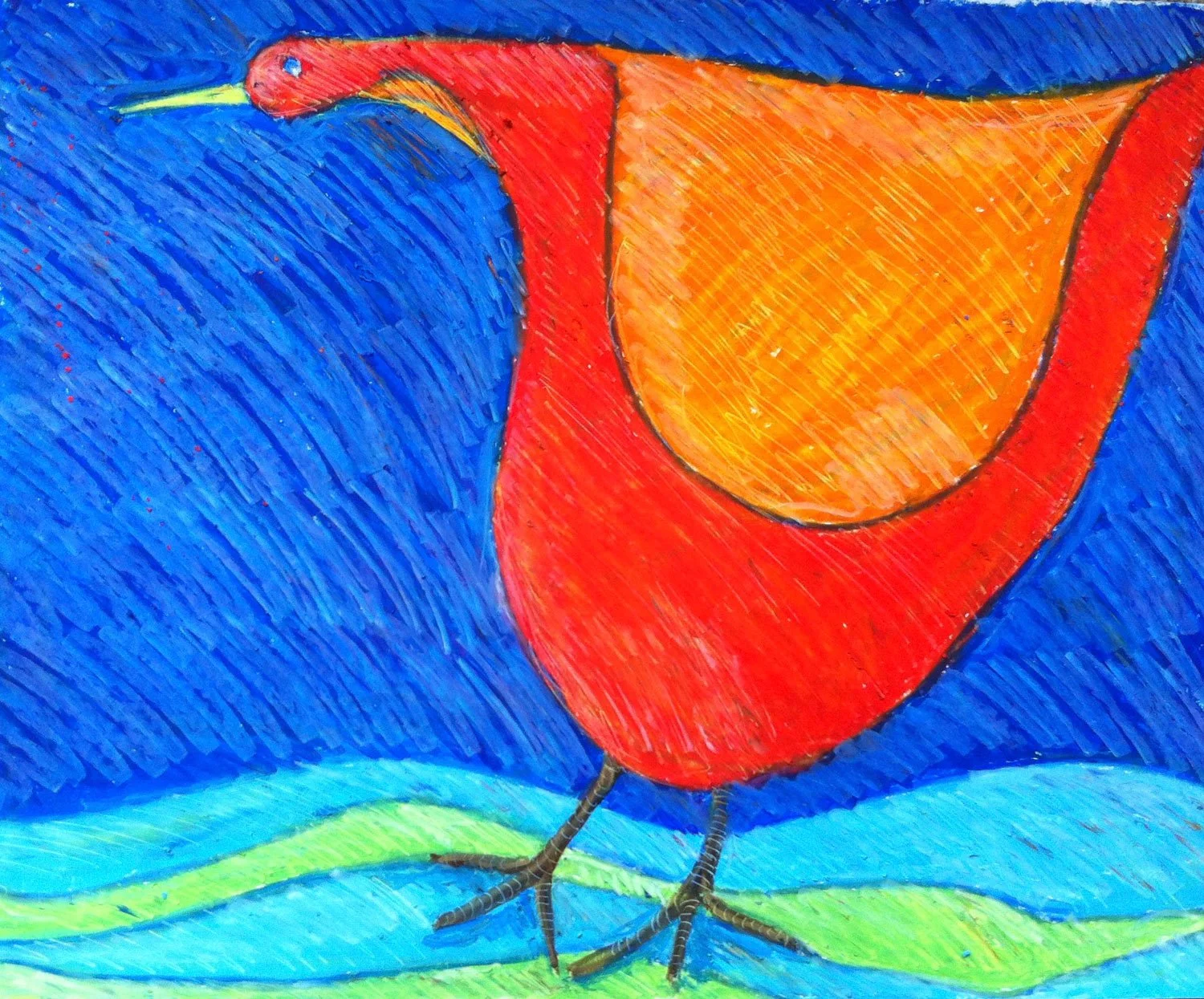Big Bird - Oil Based Crayon 5" x 7" Cards