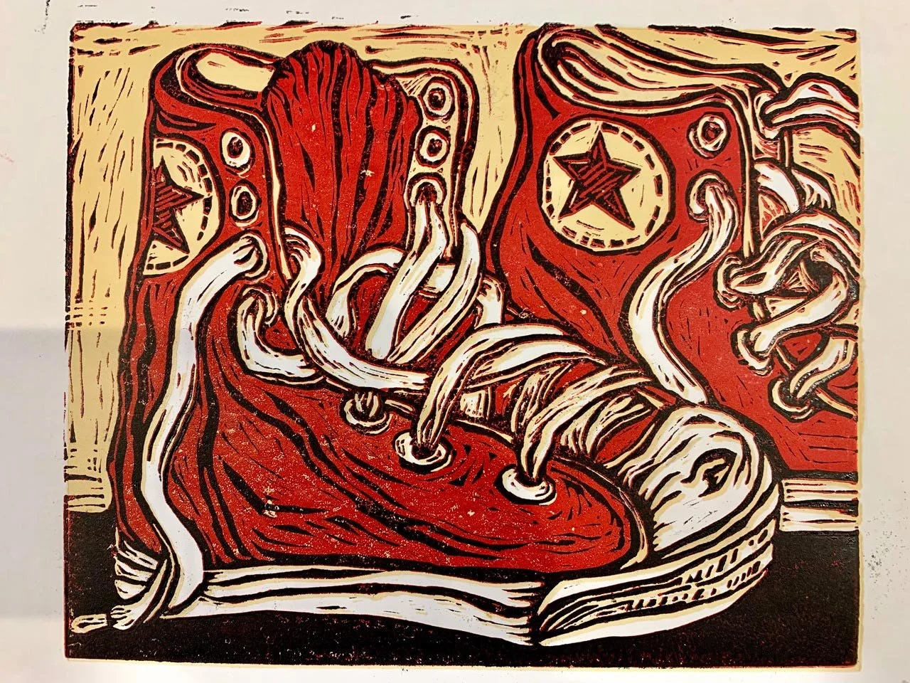 Tenny Pumpers I, Linocut Print, Barbara H Greenwood