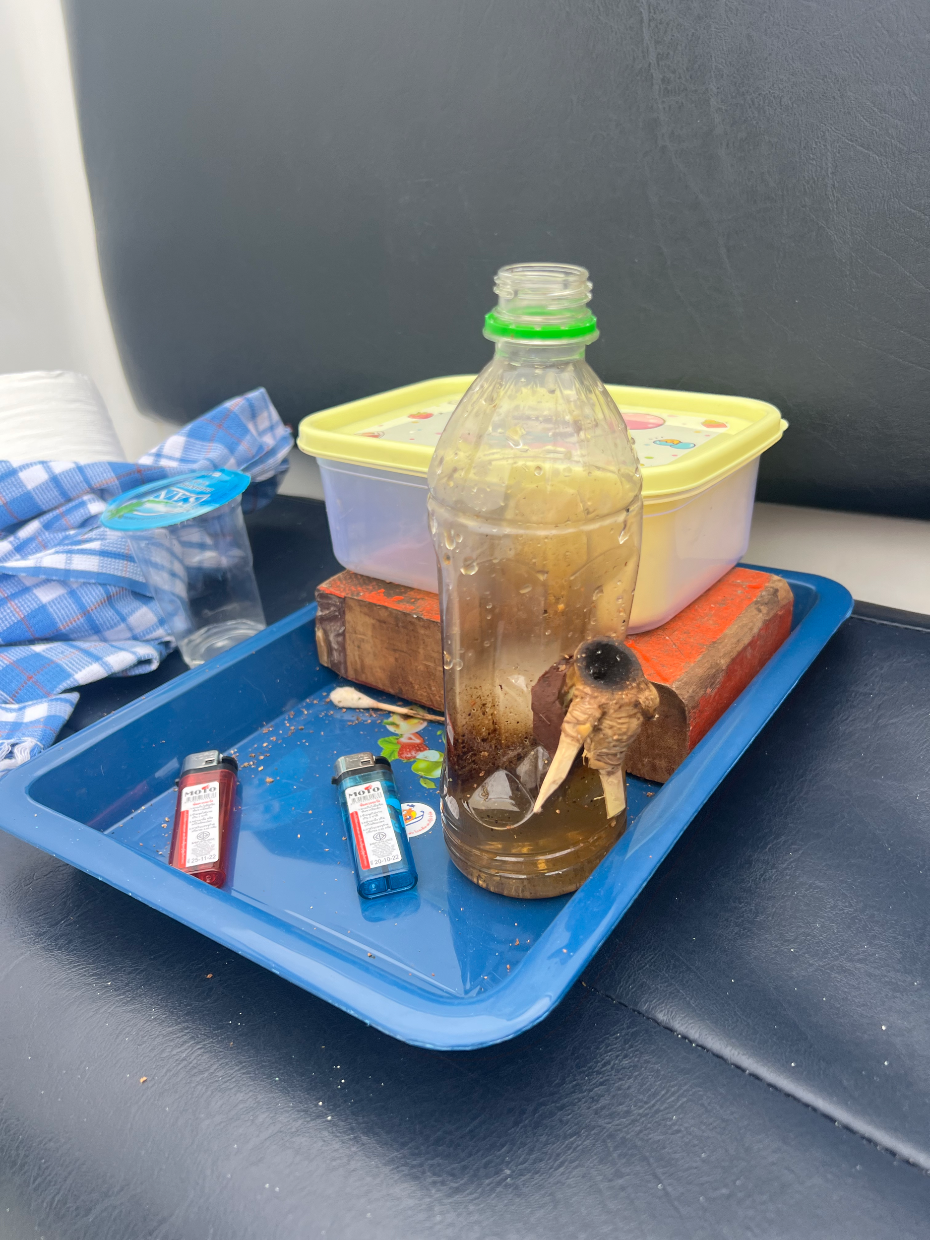 the boat crew smoked upthatpoletom out on their homemade bong, on a island