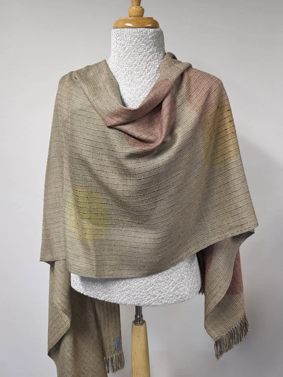 FADED ORANGE DOTS STENCILED WRAP, 21.5 x 76 inches + fringe, $355