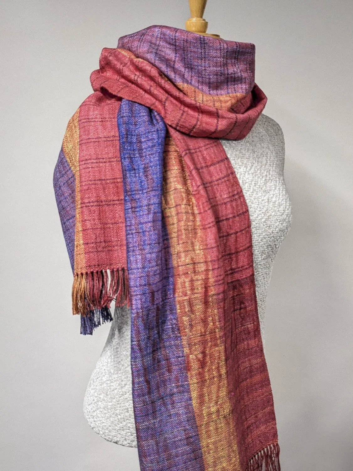 PRIMARY RED SHIBORI SCARF, 14 x 72 inches + fringe, SOLD