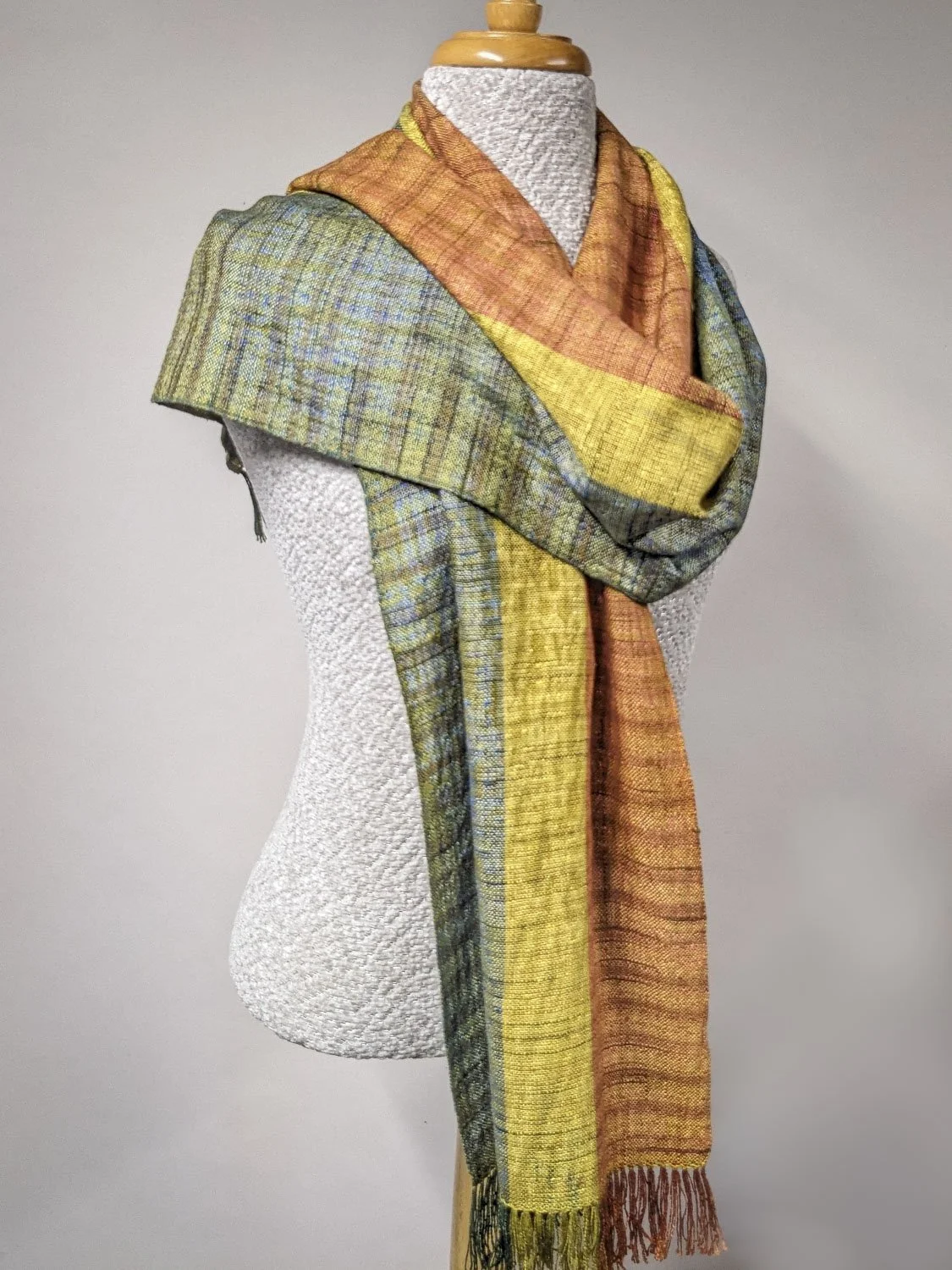 PRIMARY YELLOW SHIBORI SCARF, 13.5 x 72 inches + fringe, SOLD