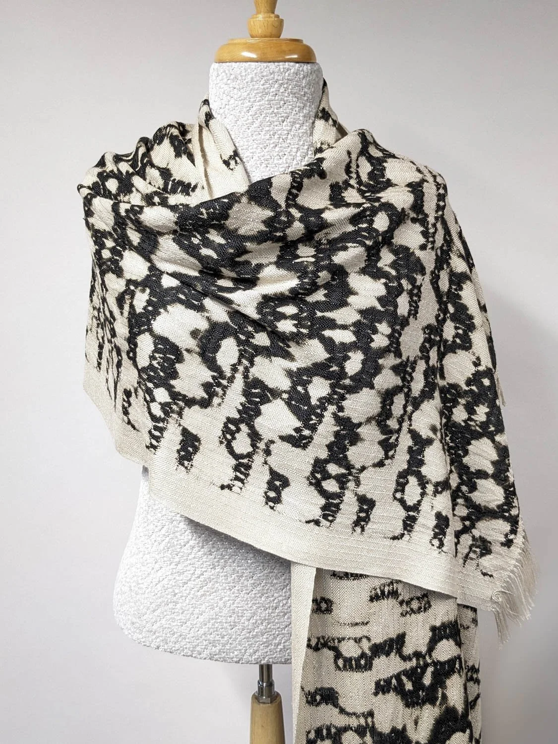 BLACK & TAN DYED WRAP, 21 x 74 inches + fringe, SOLD