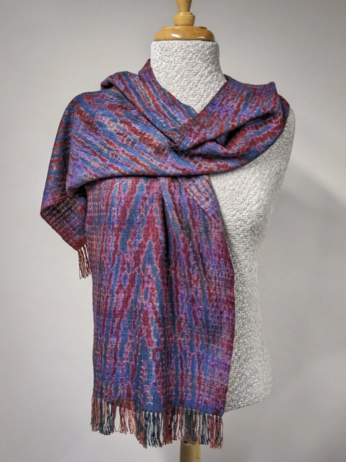 RED & TURQUOISE SHIBORI SCARF, 13.5 x 70 inches + fringe, $185