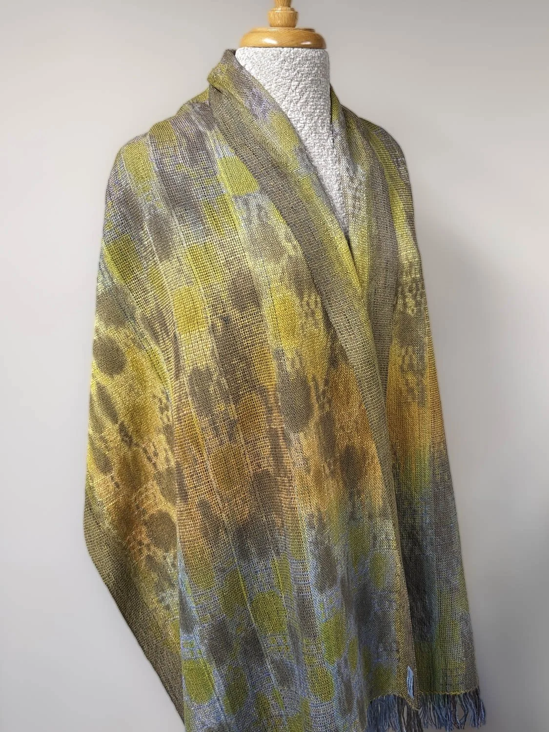 PUCE IN THE MIDDLE SHIBORI WRAP, 21 x 72 inches + fringe, $290