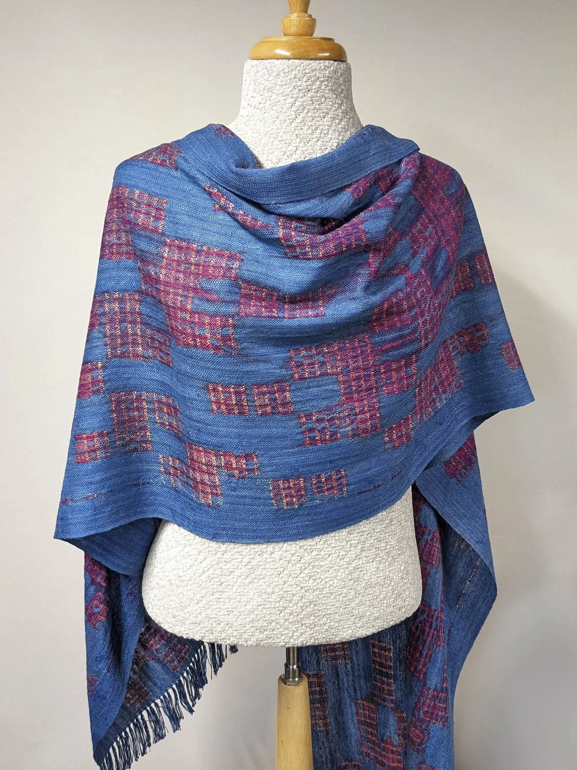 TURQUOISE & FUSCIA DOUBLE DYED WRAP, 21 x 79 inches + fringe, $355