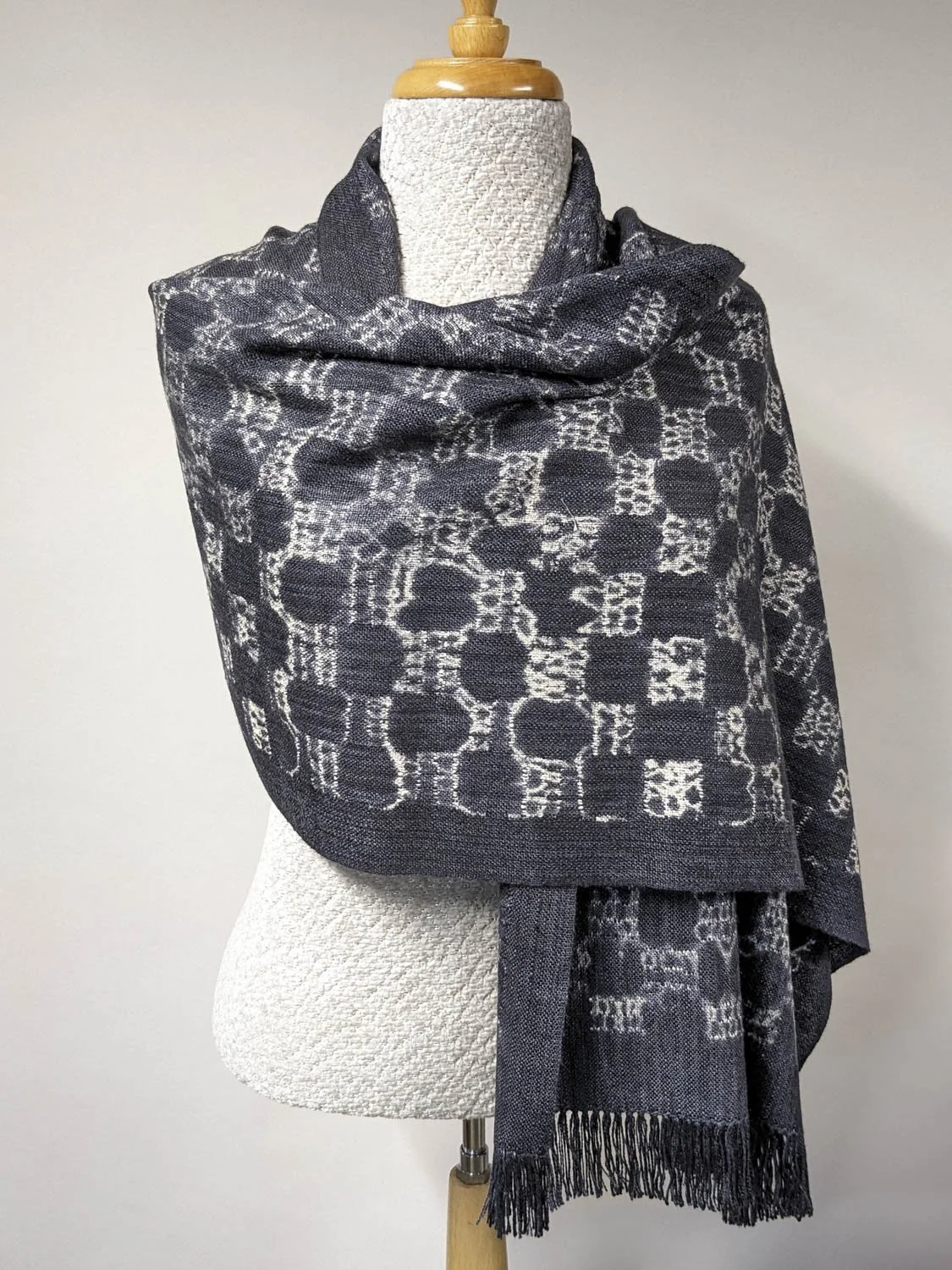 BLACK & WHITE DYED WRAP, 20 x 68.5 inches + fringe, SOLD