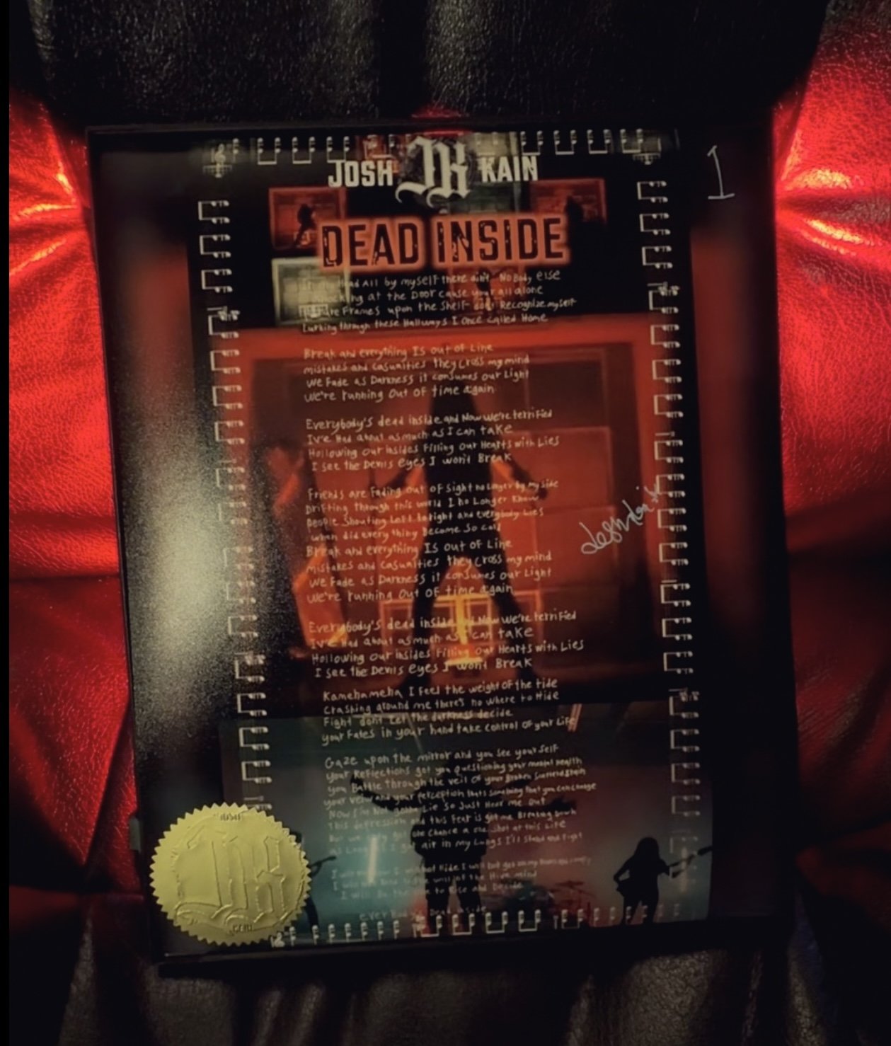 Dead Inside Hand written Lyrics with sound card