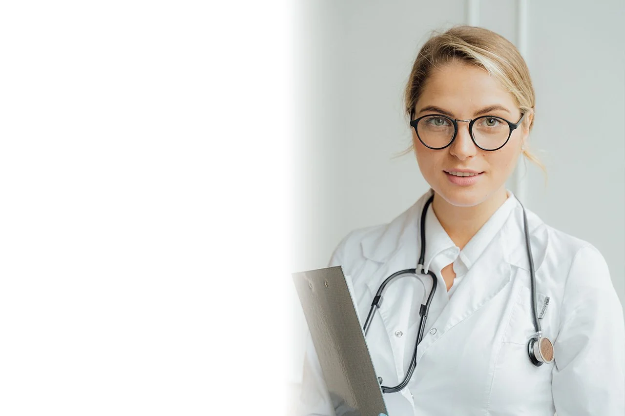 Female doctor with a stethoscope and clipboard promoting Mobrise Health's RPM solutions to help clinical teams improve practice revenue by earning up to $240 more per patient monthly with CPT codes.