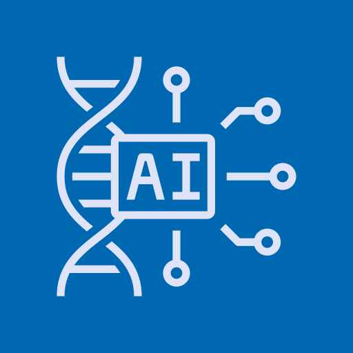 Icon of a DNA strand connected to AI circuits, representing Mobrise Health's AI-powered patient-specific content delivery system for improved healthcare.