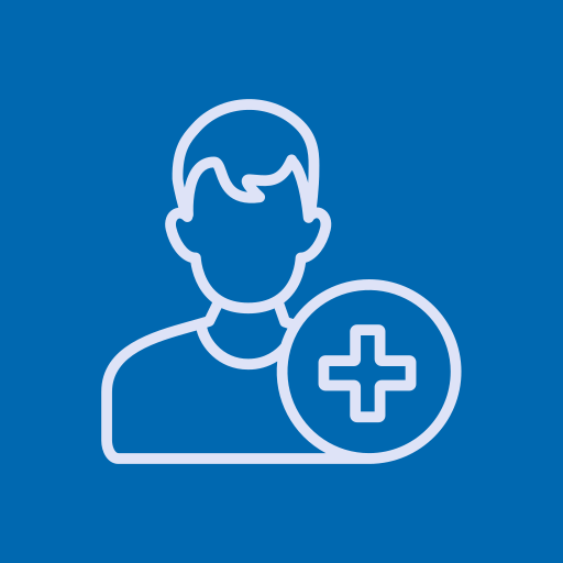 Icon of a patient with a medical cross symbol, representing Remote Patient Monitoring (RPM) for tracking vitals and improving care plan compliance.