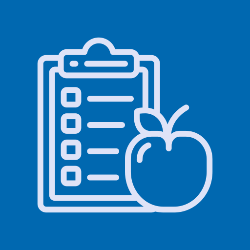 Icon of a checklist and an apple, illustrating Mobrise Health's customized care plans that include medications, exercise, and nutrition for better clinical outcomes.