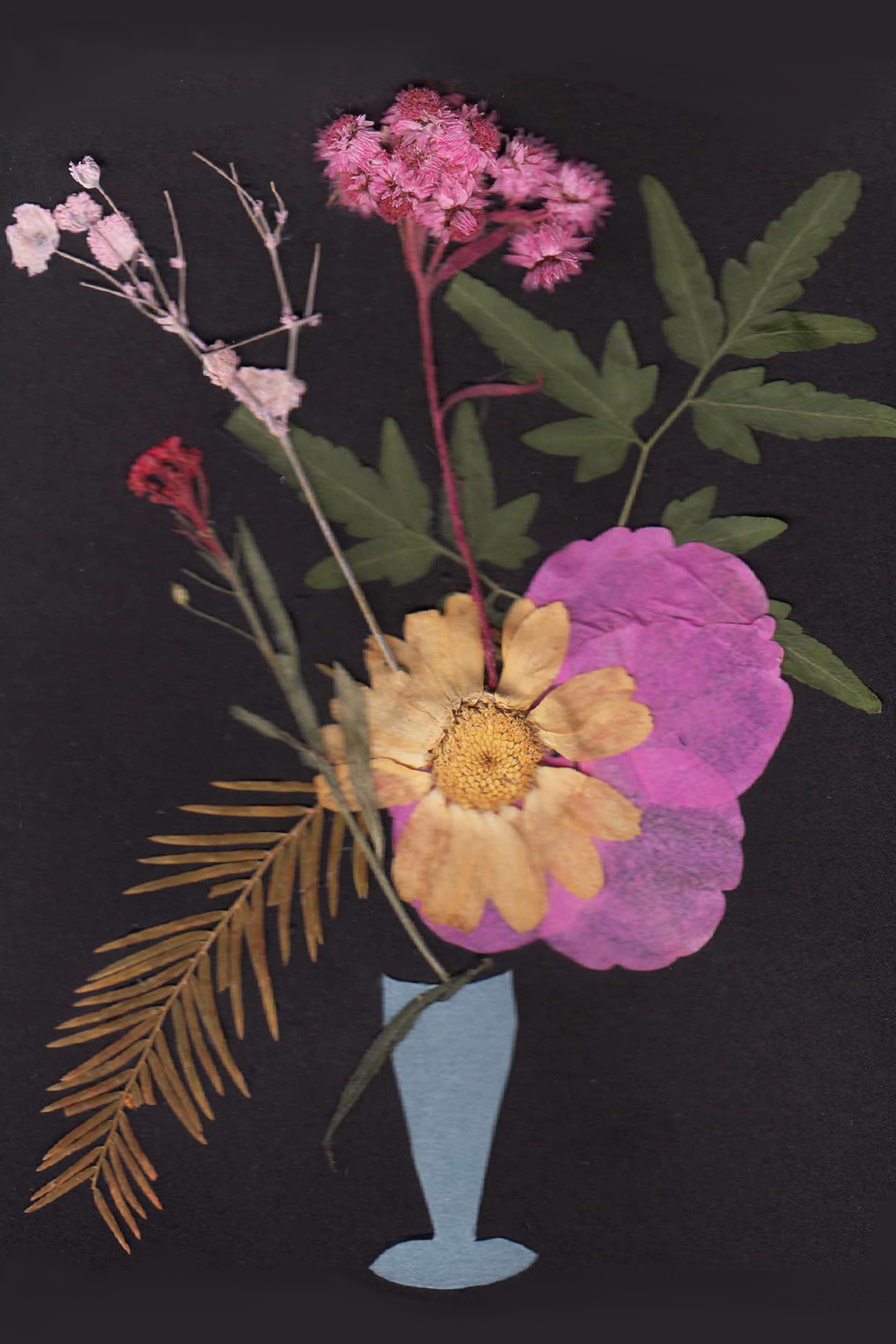 Flowers in Blue Vase at Black Wall.png