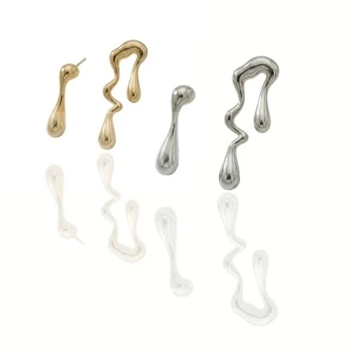 Abstract asymmetrical drip earrings - 18K gold plated or chrome