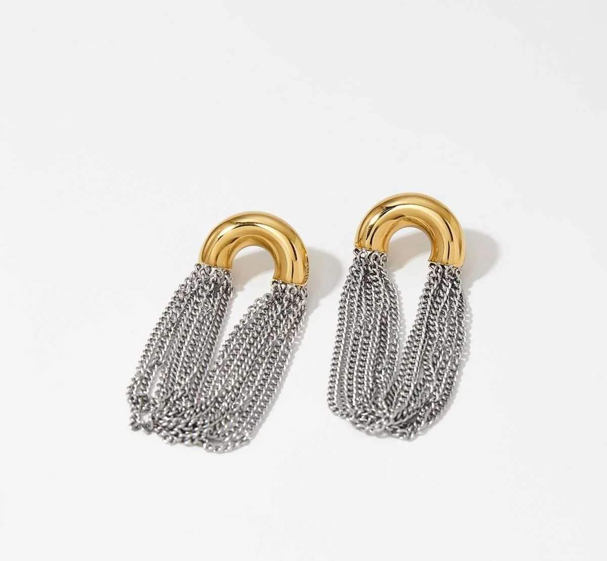 Mixed Metal Chain Fringe Earrings