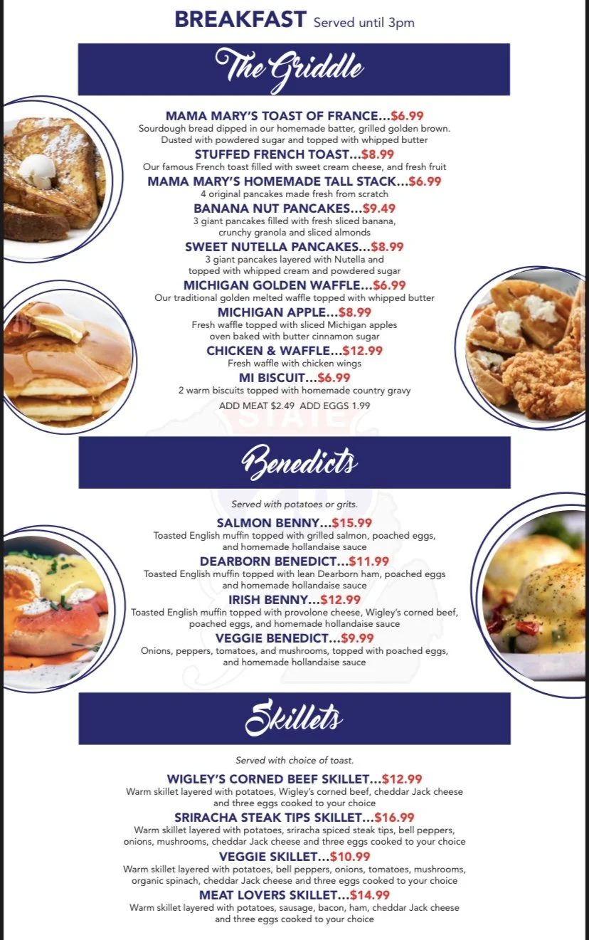 State 26 Grill Menu Skillets Benedicts