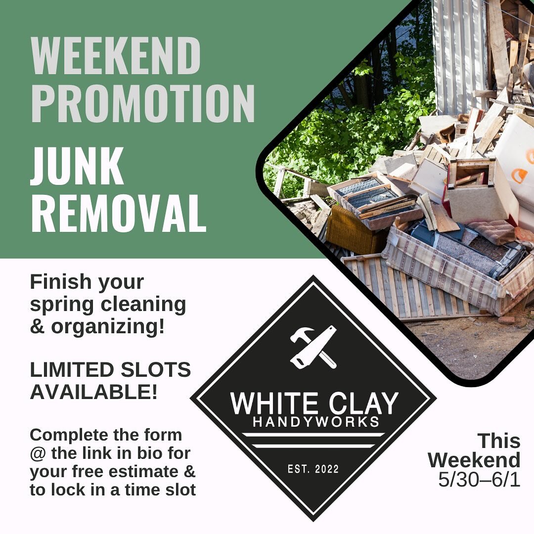 Doing a spring cleanout and in need of junk removal? We&rsquo;ve got you covered this weekend. We have a limited number of pickup slots, so don&rsquo;t wait to secure yours! We will haul and remove your junk, bulk items, old furniture/appliances, you