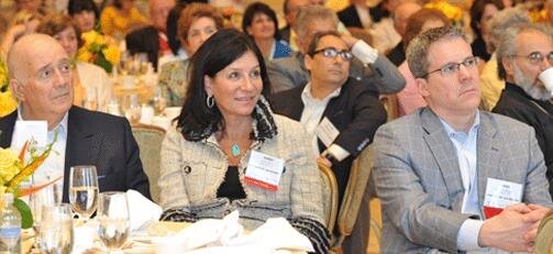 Conference Chair, Maria Allwin, with Leadership 100 Founder Michael Jaharis (left) and Board member Drake Behrakis.