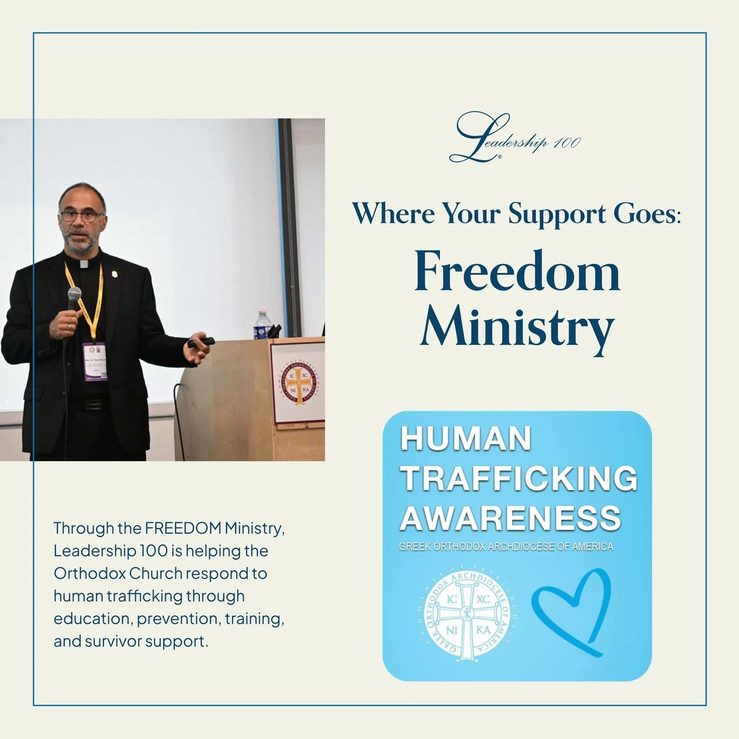 Protecting Freedom. Defending Human Dignity.

Leadership 100 philanthropy reaches far beyond the walls of our churches.
Through the FREEDOM Ministry, Leadership 100 is helping the Orthodox Church respond to human trafficking through education, preven