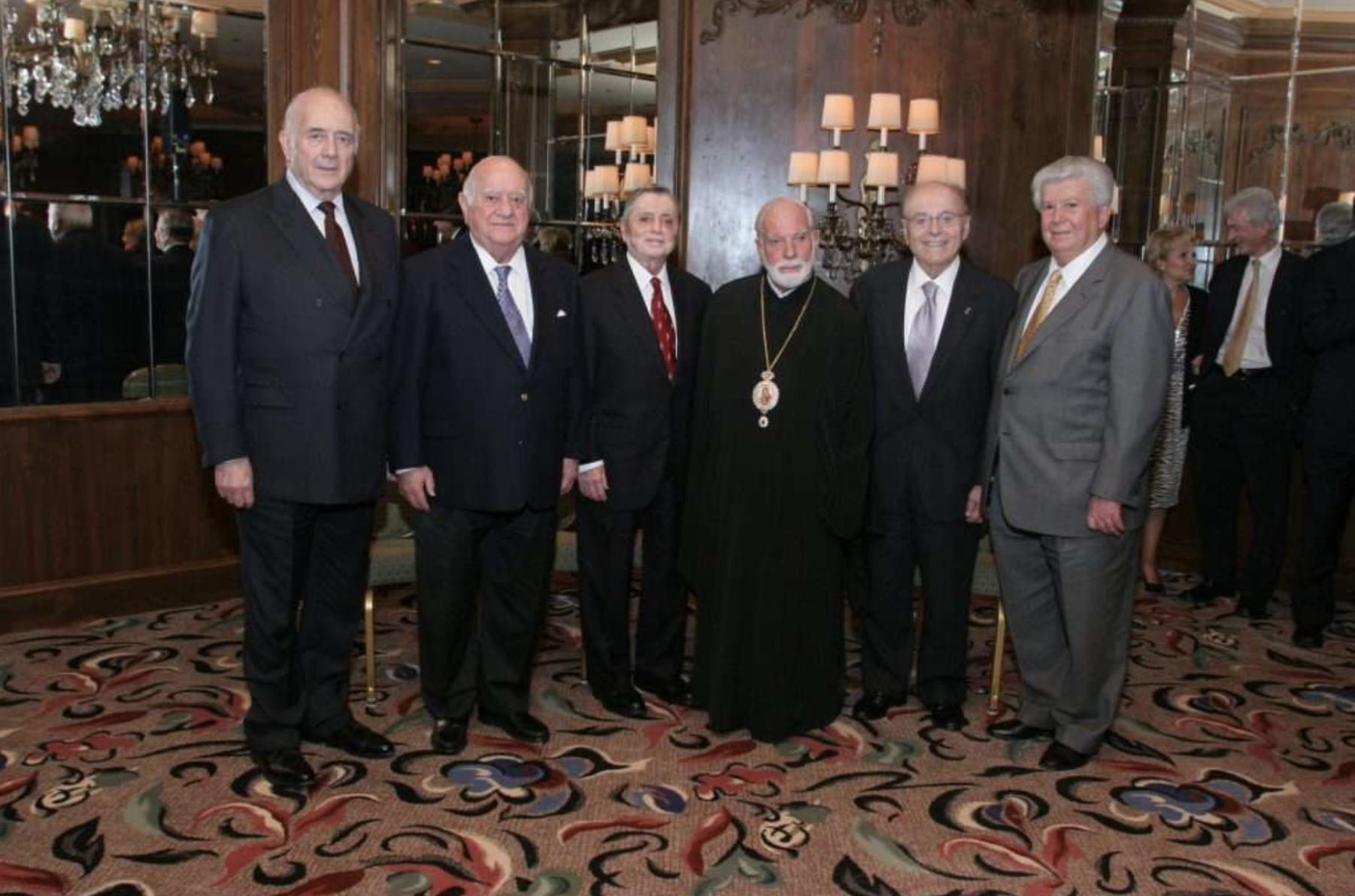   &nbsp;From left, Leadership 100 founders Michael Jaharis, Andrew Athens, George Chimples, Metropolitan Iakovos, Arthur Anton, and Peter Dion  