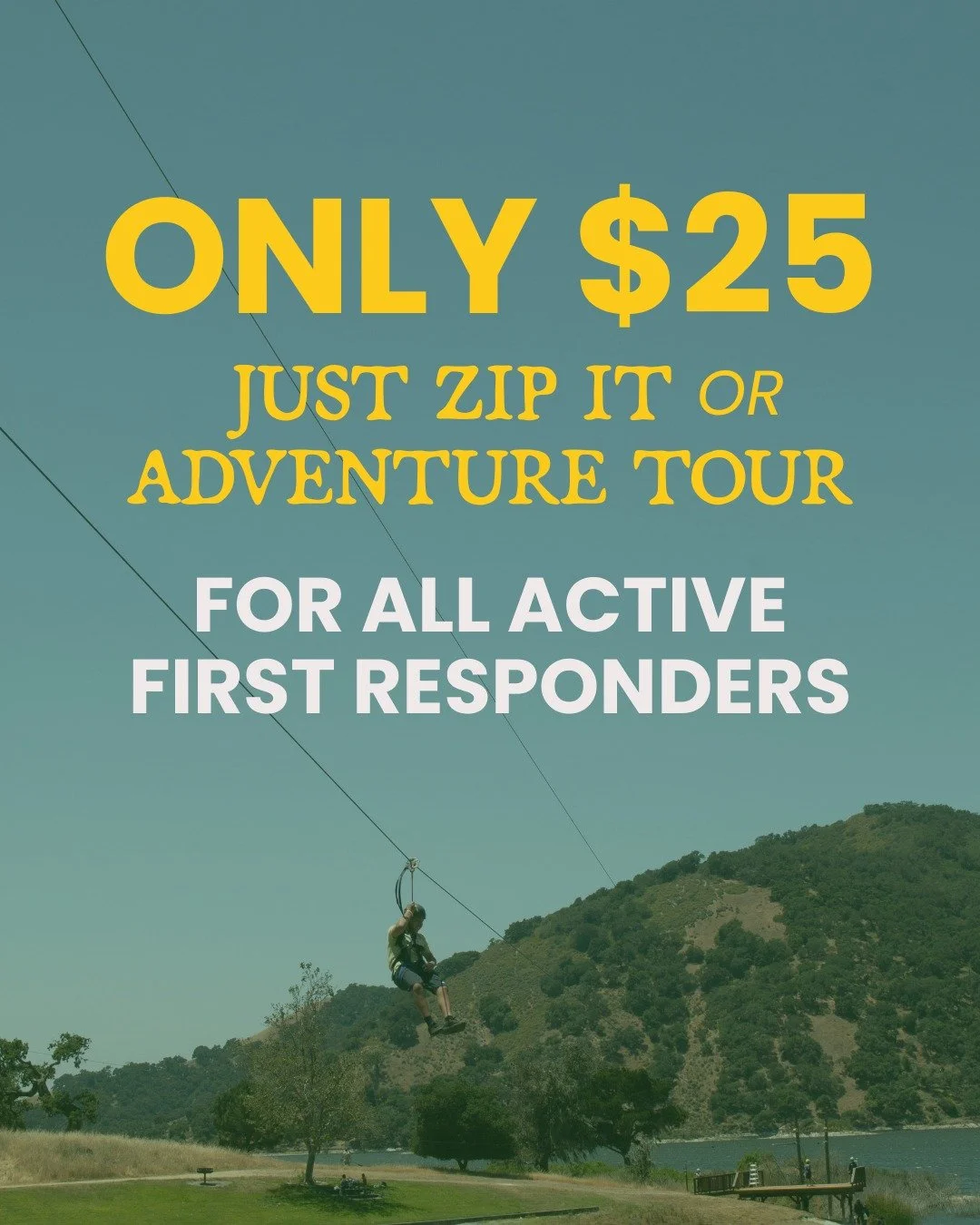 We want to say a huge thank you to first responders for all the hard work to save the Central Coast🫶🏼 All active first responders can book the Just Zip It tour OR Ropes Course Adventure Tour for only $25 (over 75% off!) this weekend &amp; Labor Day