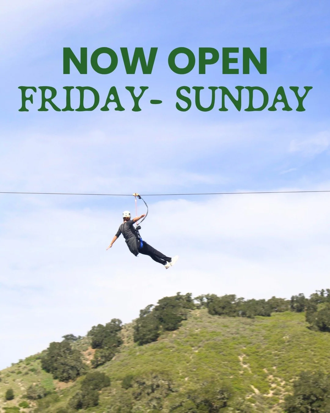 Heading into our Fall schedule ~ we are now open Fridays, Saturdays, &amp; Sundays through the end of the year! With the exception of Labor Day weekend (we'll be open on Monday, September 7th!)

#vistalagoadventurepark #centralcoast #slocounty #visit