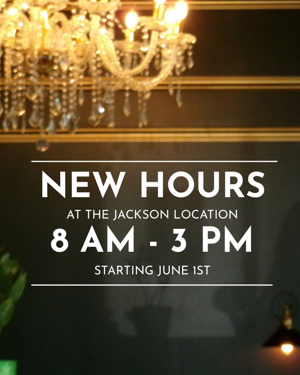 ✨NEW HOURS✨
Starting June 1st, at the Jackson location we’ll be open from 8 AM to 3 PM, Monday through Saturday. This is to provide you with the best quality and experience that we can! Thanks for your continued support—we look forward