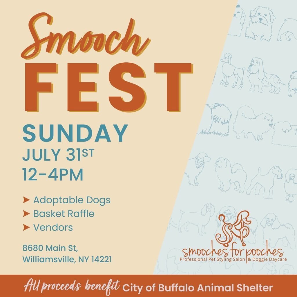 Catch us ✨THIS WEEKEND✨ at Smoochfest at @smoochesforpooches in Williamsville! There will be a HUGE basket raffle benefitting @cityofbuffaloanimalshelter, a bunch of great vendors to shop from, and adoptable dogs for you to meet🐾We can&rsquo;t wait 