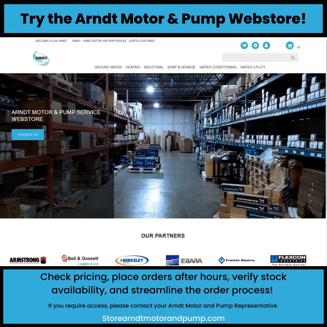 The Arndt Motor &amp; Pump Webstore was made with the idea of helping our customers by making ordering as easy as possible!

Contact your Arndt Motor and Pump Rep. to get more information.

#waterwell #waterwelldrilling #water #heating #heatingandcoo