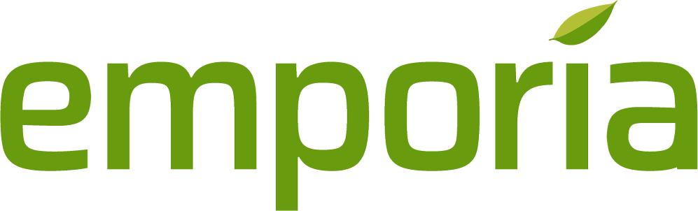 Green word 'empathy' with a small leaf on the top right of the letter 'y'.