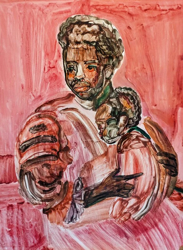   Martha Zmpounou RI CBPP,  Mother and Child (Red) , 2024  Monoprint, Monotype 27 3/5 × 19 7/10 × 4/5 in | 70 × 50 × 2 cm Frame included Edition of 1 