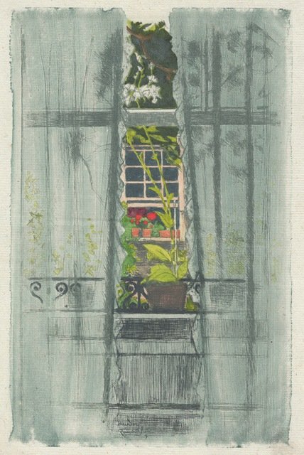   Theodore Roussel    via  Gerrish Fine Art     A Window Seen Through A Window , 1897 Color etching and aquatint 