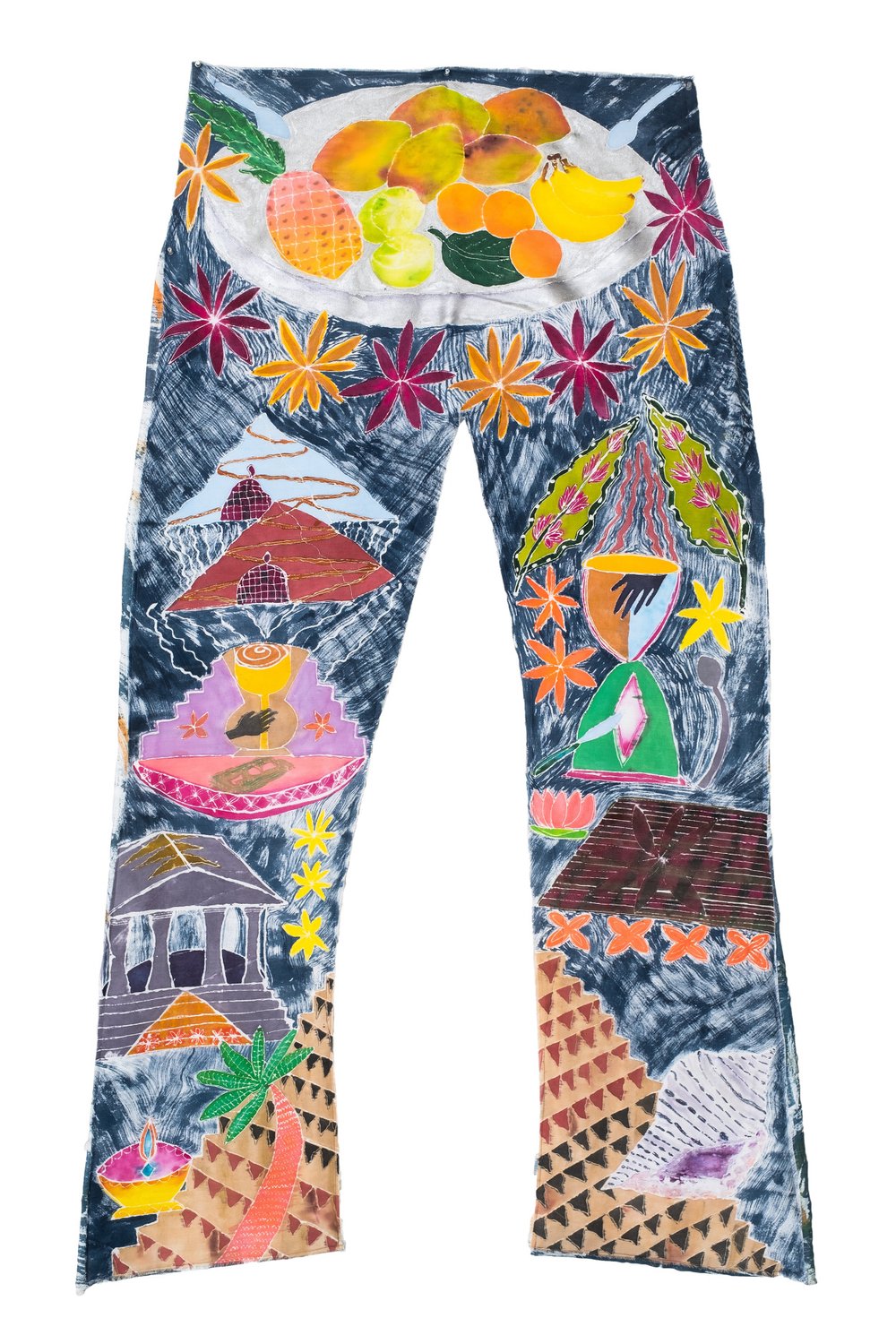   American Dream Jeans Too , 78" x 48", Resist, dye, polyester, and stitching on fabric, 2018 