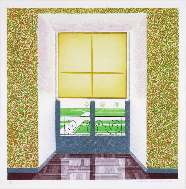   David Hockney  via  Lyndsey Ingram   Contrejour in the French Style , 1974 Etching and aquatint printed in colors 