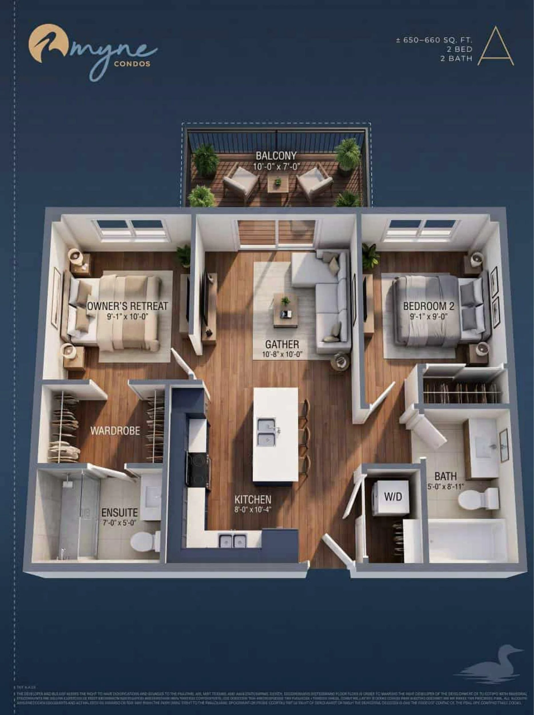 Myne Condos - Model A (2 Bed / 2 Bath) - 3D Rendering