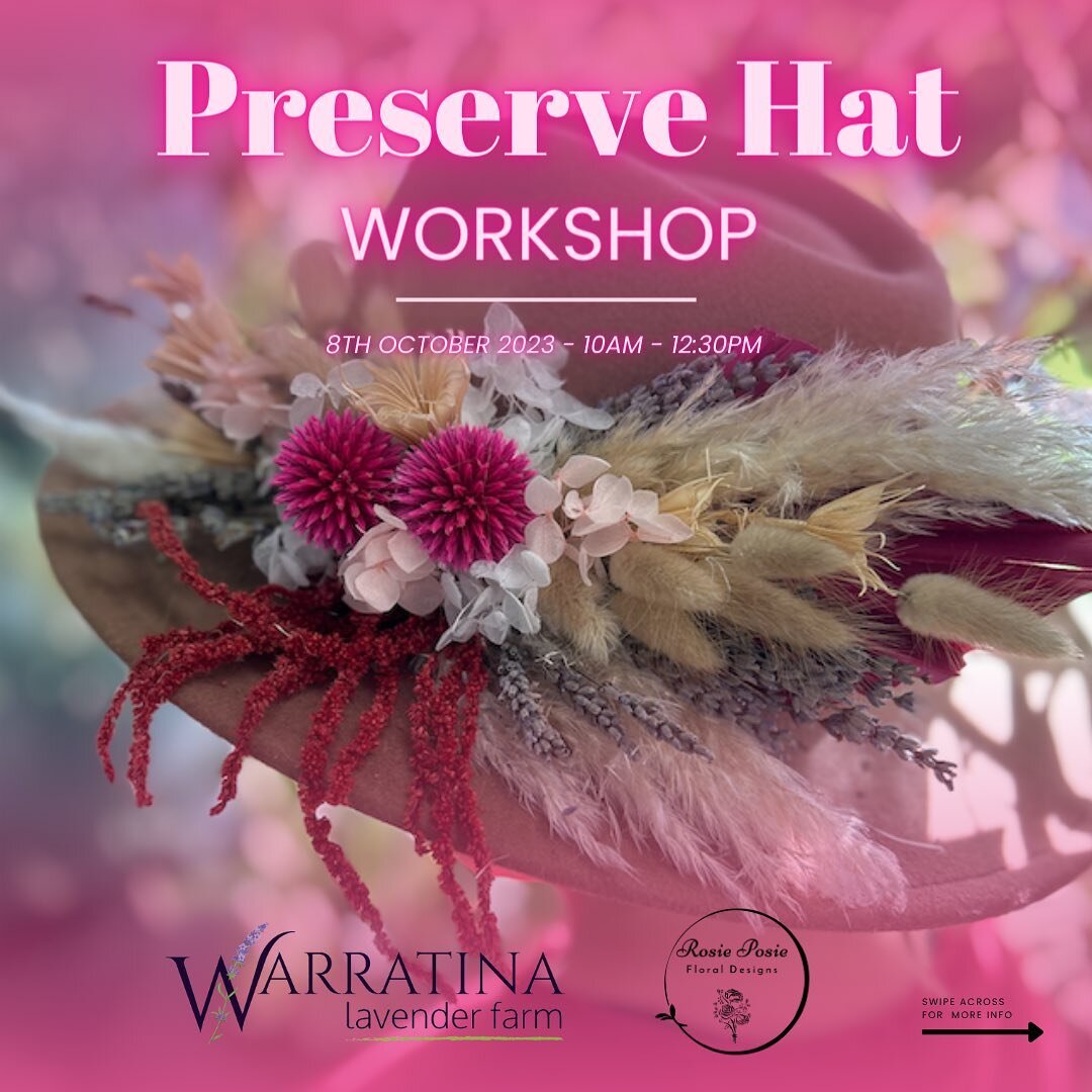🚨NEW PRESERVE HAT WORKSHOP 🚨🤠🤠

Save the date Sunday 8th October 2023 

All materials provided and includes a devonshire tea . 😆🙌

LIMITED SPOTS AVAILABLE !!

All details on the eventbrite page 

Buy your tickets today 💐💐
https://www.eventbri