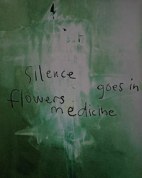 Solarised (Silence/Flowers/Medicine), 2025, 3 sets of 3 unique pigment prints (detail), pigment print, blocked printer nozzles performing as oracle, 320mm x 450mm each