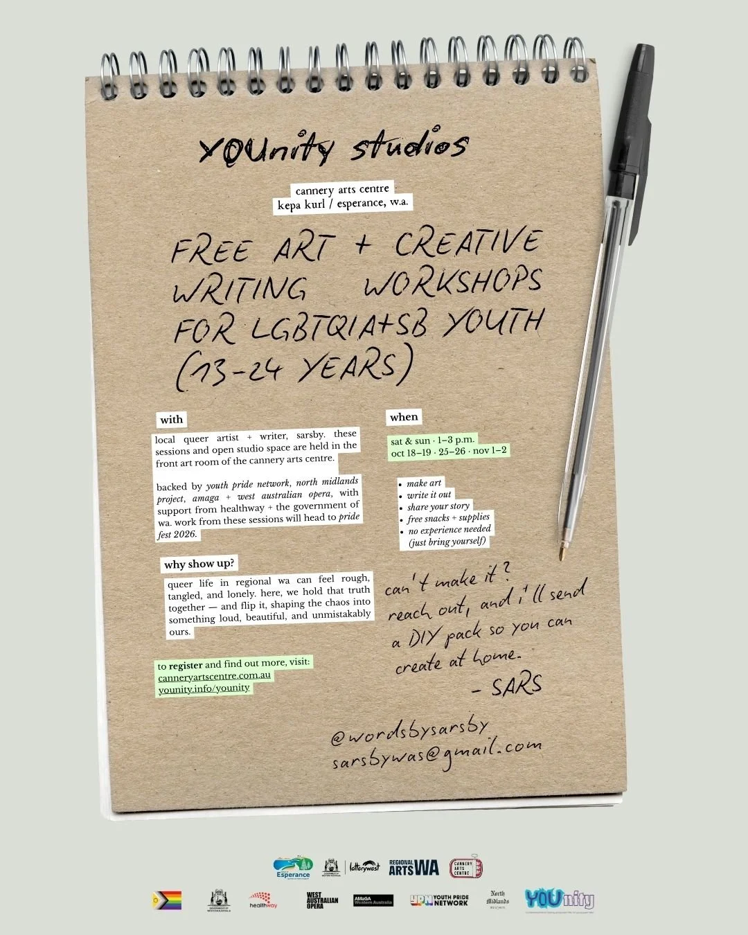 younity creative sessions: free art + writing workshops for lgbtqia+sb youth (13–24 yrs)