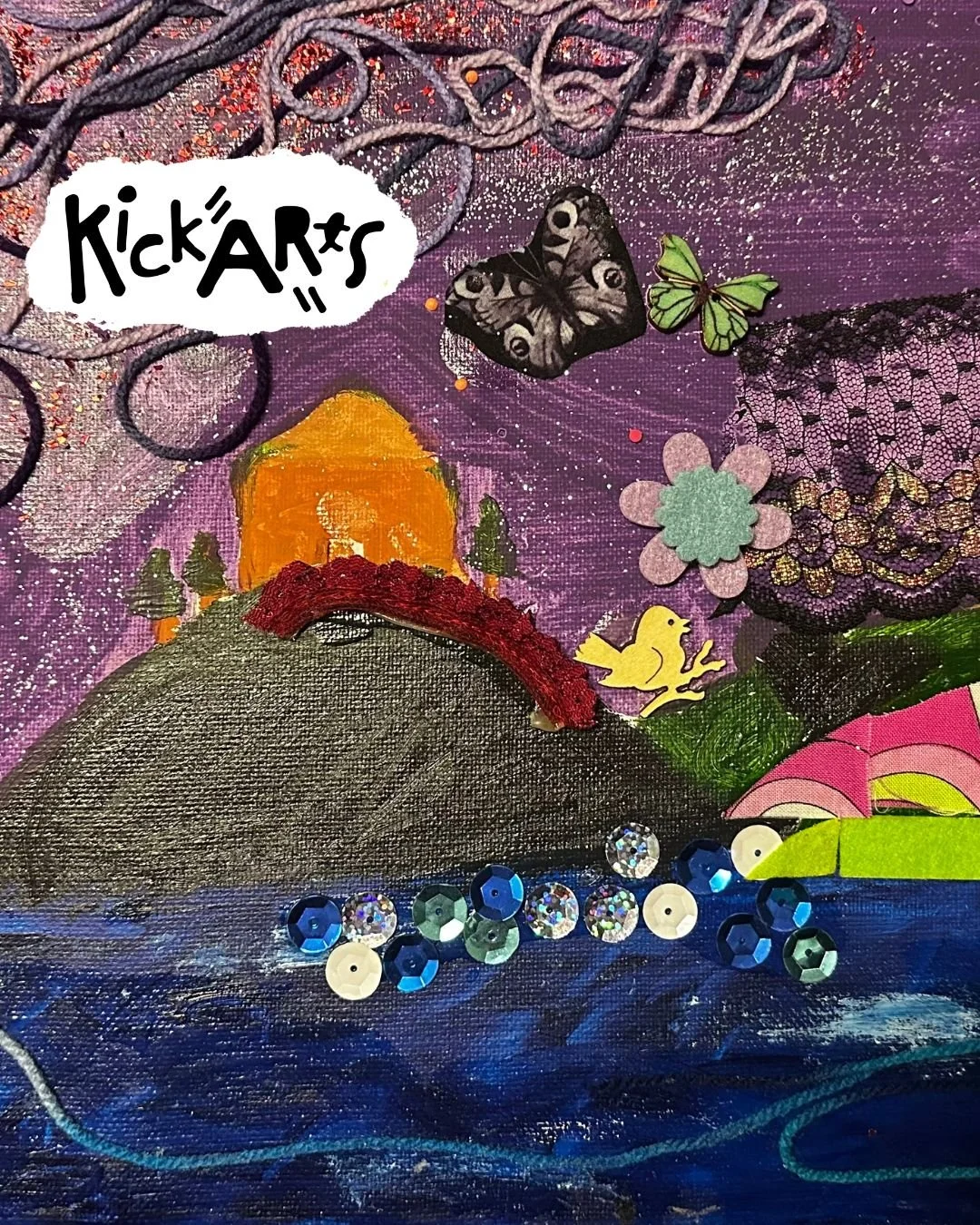 KickArts: Mixed media upcycled canvas 5+