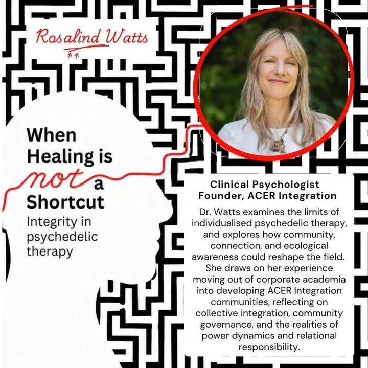 @acerintegration founder, Dr. Rosalind Watts will be at the PSBE Symposium in person!⁠
.⁠
At the symposium, she will explore how psychedelic care can evolve beyond individualised and medicalised frameworks.⁠
.⁠
Her talk focuses on connectedness, comm