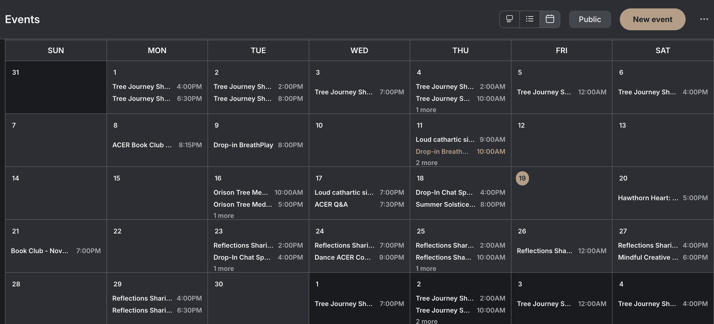 ACER Monthly Events Calendar