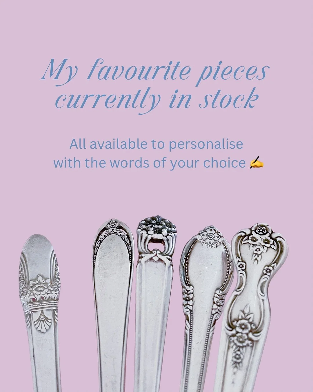 Can&rsquo;t believe that mother of pearl butter knife is still in stock to be honest 😂

As usual they can all be personalised with the words of your choice, all in my French cursive handwriting ✍️