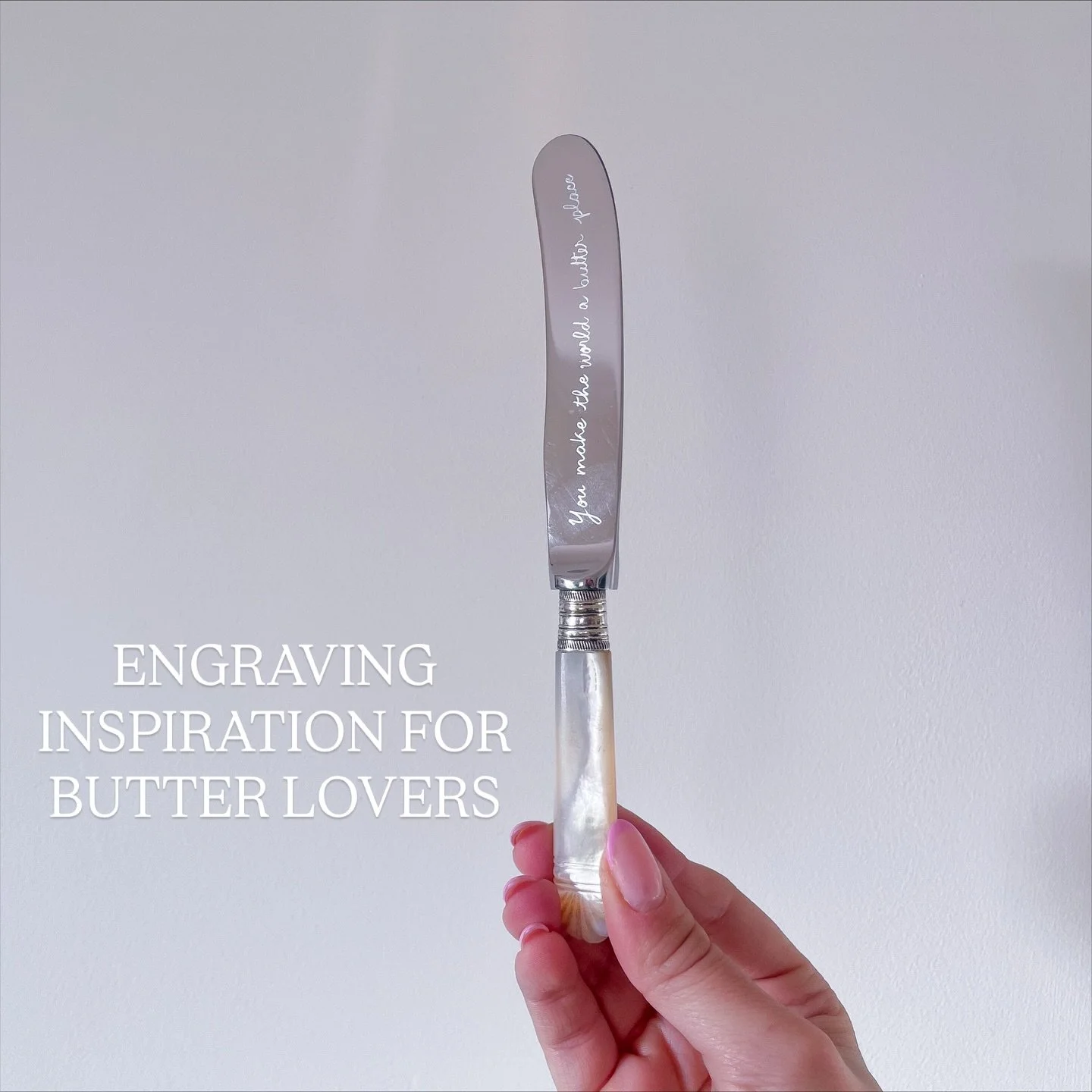 Mother of pearl butter knives are launching on Monday 1st December and you can personalise them with the words of your choice 💝 which one will you pick?