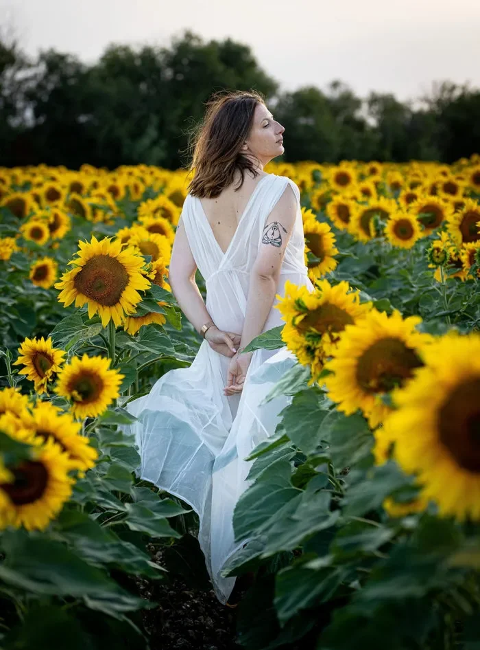 femme dans un champ de tournesol