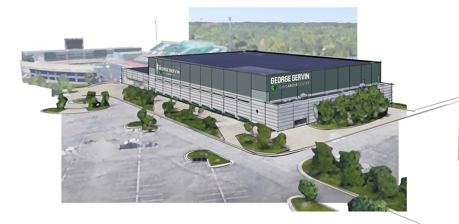  Rendering of renamed EMU Convocation Center with the new name George Gervin GameAbove Center 