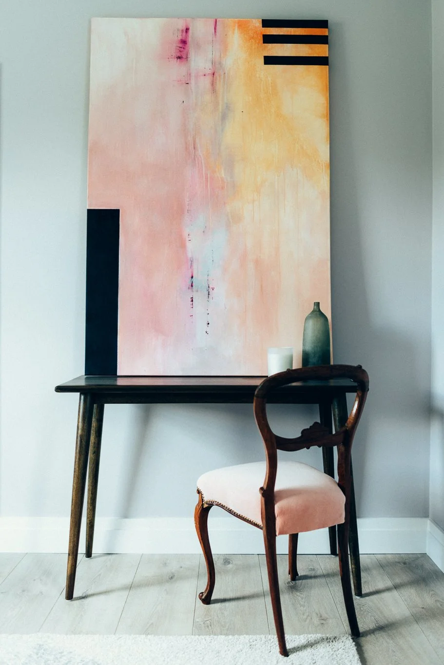 vintage table about desk with artwork