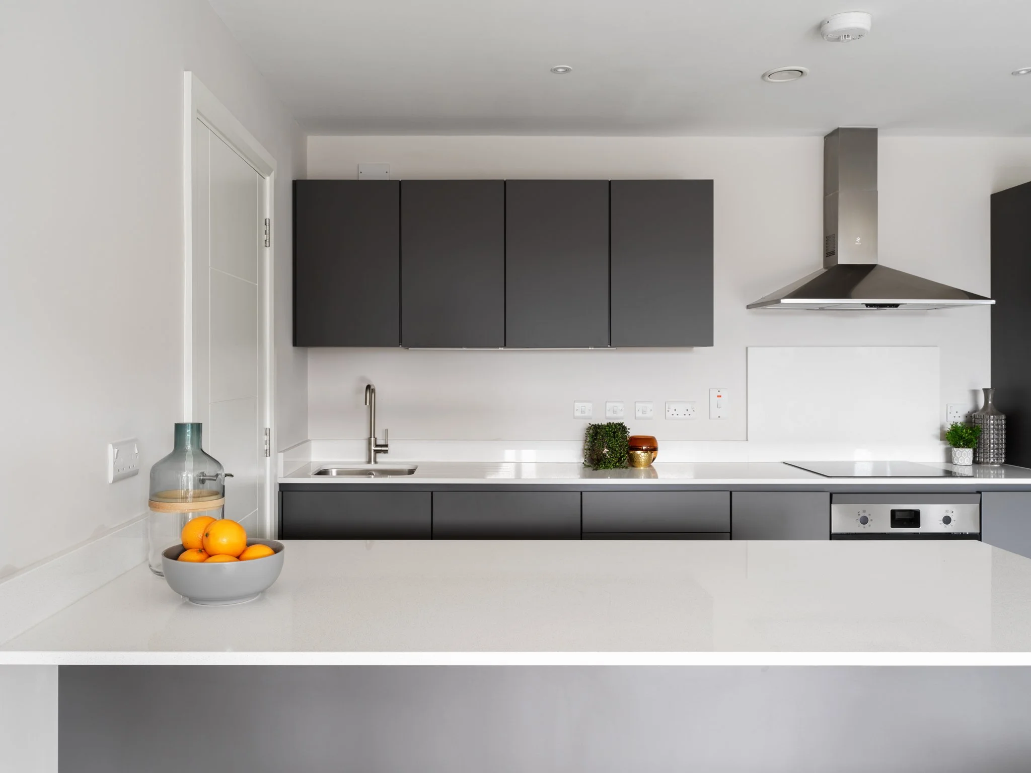 modern grey and white apartment kitchen